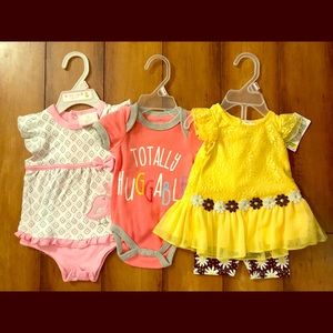 Baby Girl outfits and onesie, Lot of 3
